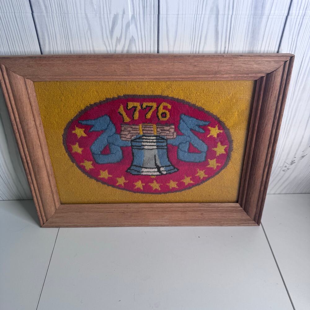 American Bells 1776 Wall Art Needlepoint Cross Stitch Americana Vintage